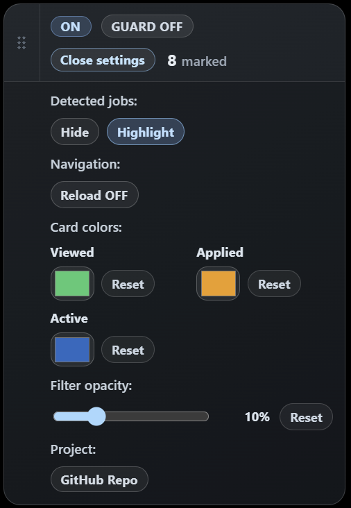 Screenshot of the badge and hidden jobs